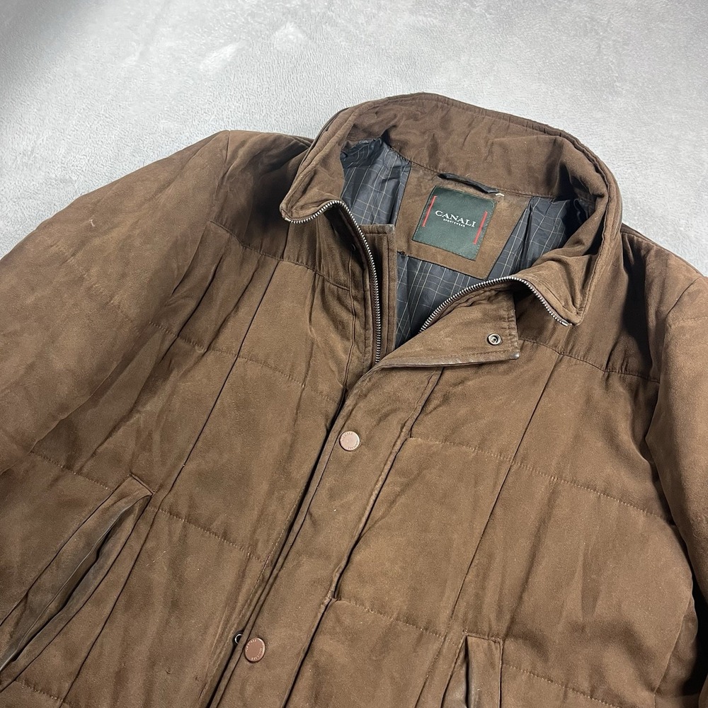 Canali Brown Suede Microfiber Jacket Long Coat Rain & Wind Tech EU 48‎